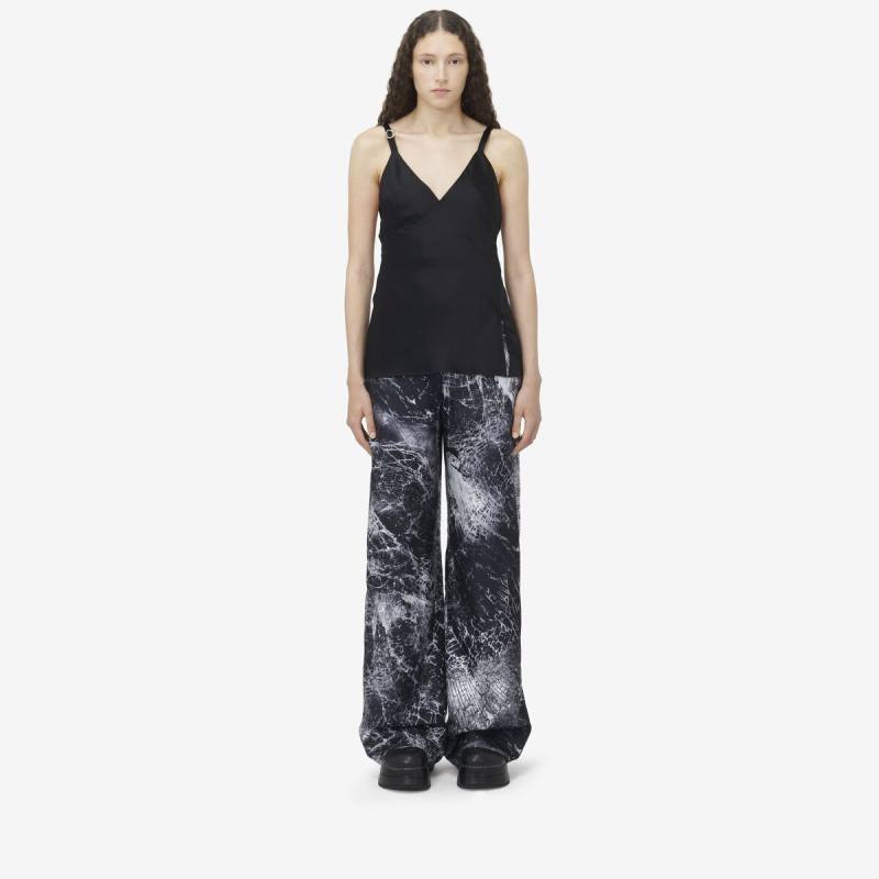 Alexander McQueen Women's Black Smashed Screen Wide Leg Trousers - 10 (Silk)